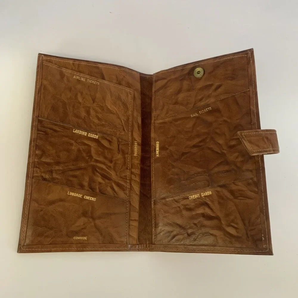 Vintage Wallet Tan/Brown Cowhide Leather Passport/Ticket Holder 1960's Style 7X4